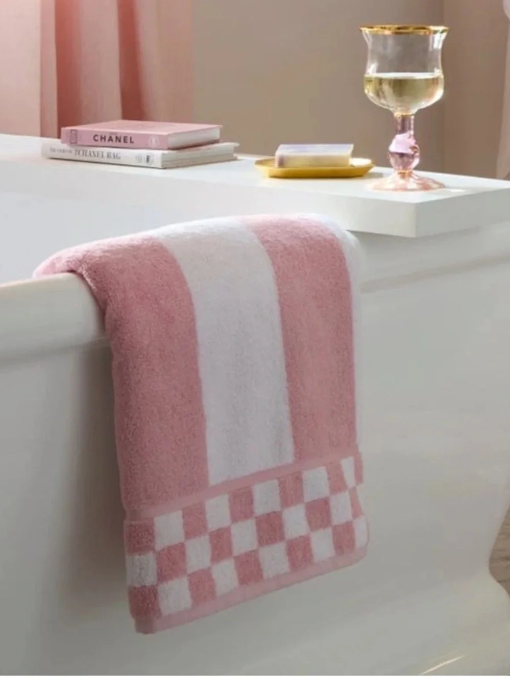 Mackenzie-Childs Rosy Stripe Bath Towel and Hand Towel. NWT.